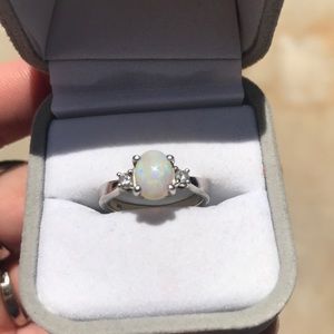 White Gold Opal Ring with Diamonds